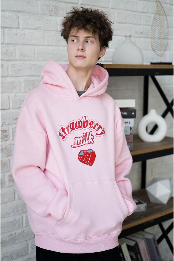 Trendiz Unisex Strawberry Milk Sweatshirt Hoodie Pink