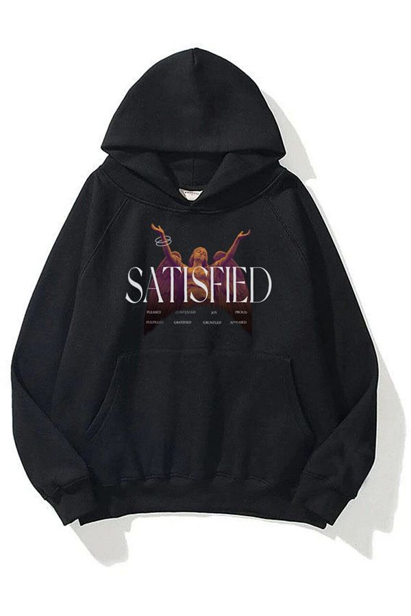 Trendiz Satisfied Unisex Sweatshirt Hoodie Black Trendyol