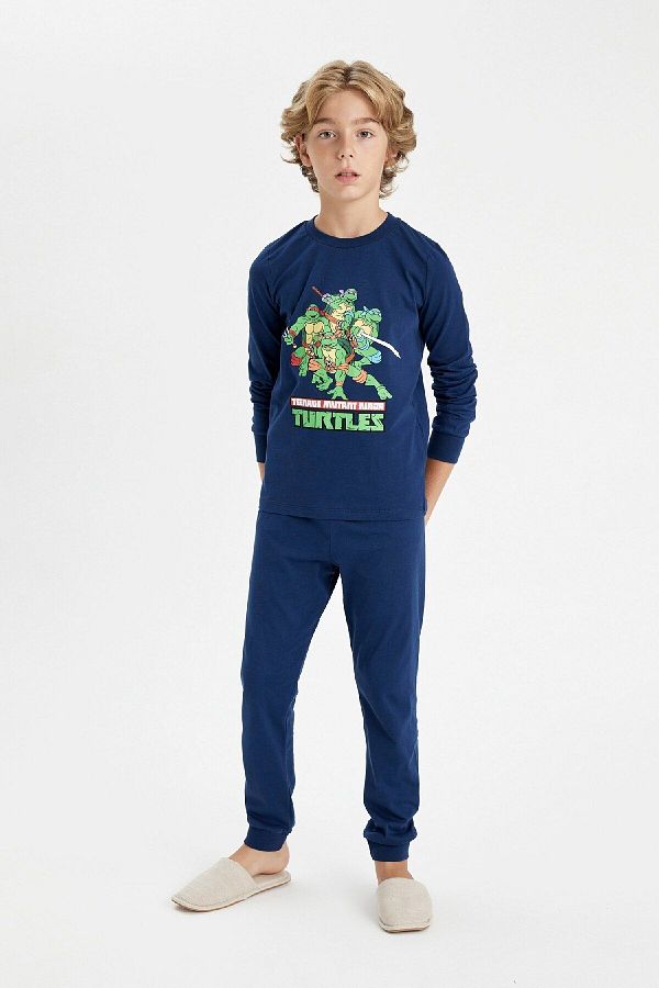 DeFacto-Boy's Pajama Set - Teenage Mutant Ninja Turtles, Long Sleeve, Top and Bottom Set D6324A824Au 1