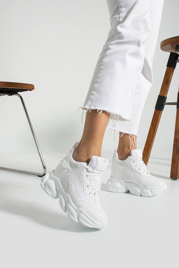 TREND-White Women's Sneakers with Wedge Heels 1