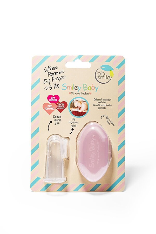 Smiley Baby Baby Pembe Saklama Kaplı Parmak Fırça