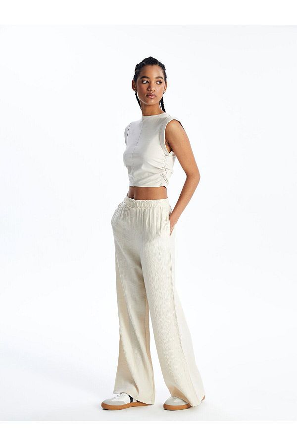 LC Waikiki-XSIDE Femei - Pantaloni drepti, cu picioare late și cu talie elastică 1