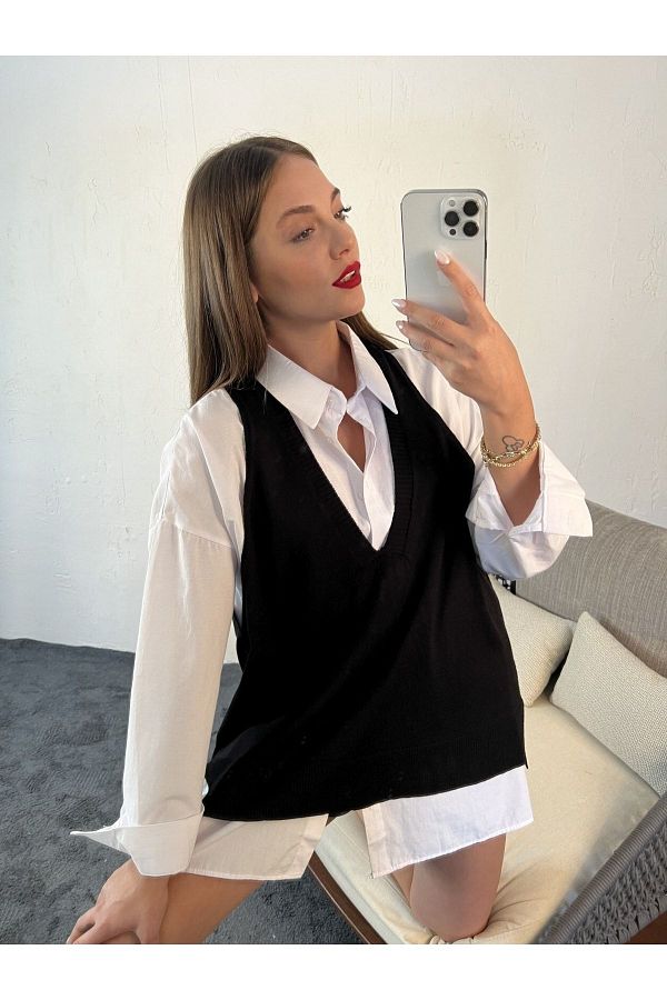 Lucax Combined Suitable Black Sweater Women s Thin Sweater oversize Shirt Top Thin Sweater Trendyol