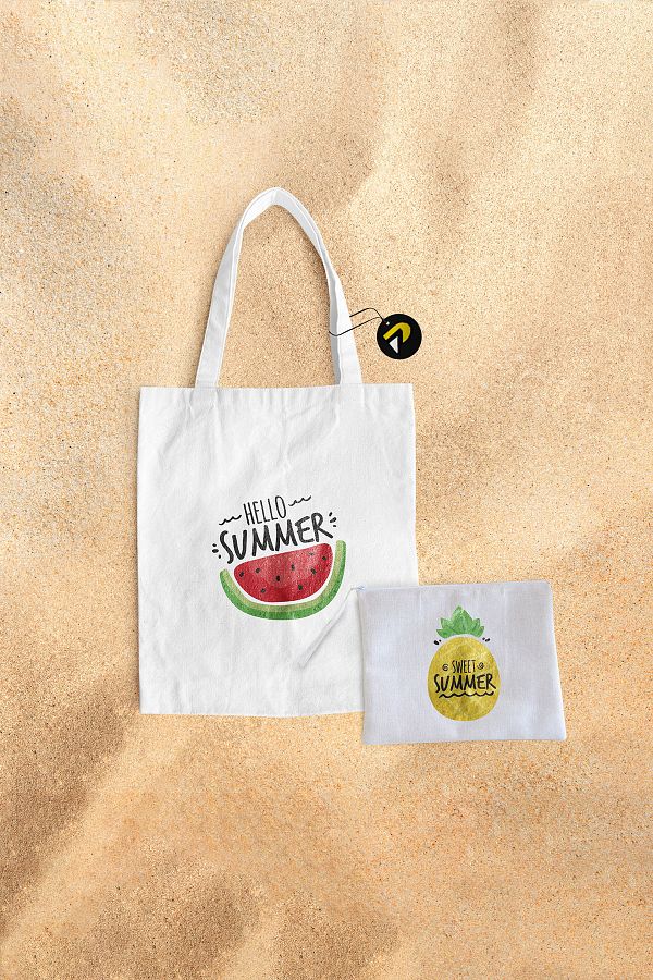 Postermanya-مجموعة حقائب الشاطئ من القماش بتصميم البطيخ الصيفي من Hello Summer 1