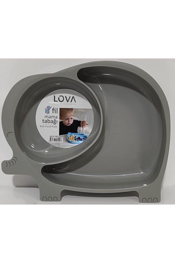 Lova-Elephant Shaped 2 Chamber Food Plate Gray 1