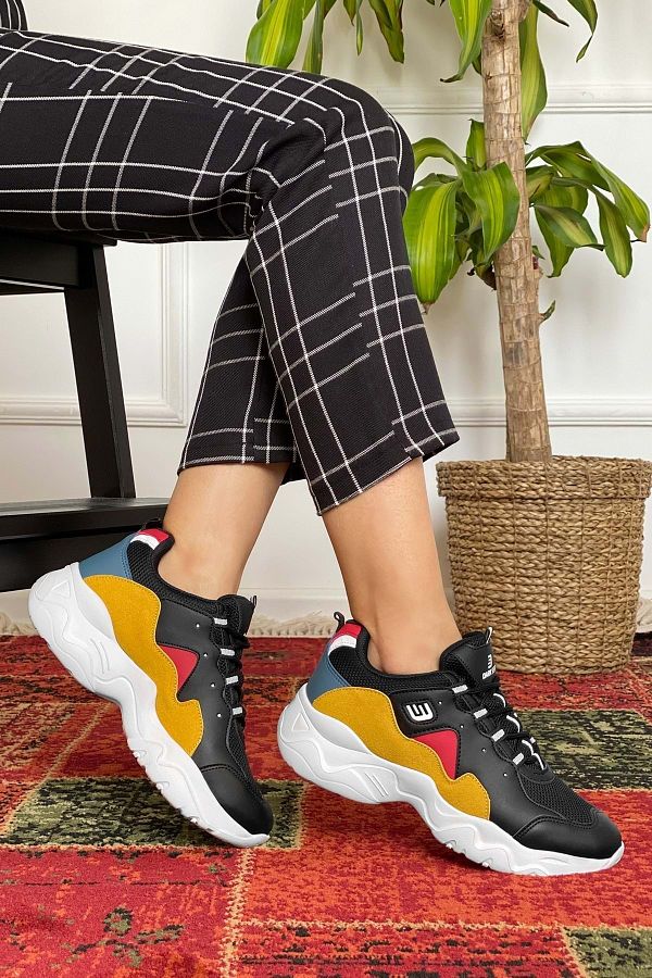 DARK SEER-Schwarzer senffarbener Damen-Sneaker 1