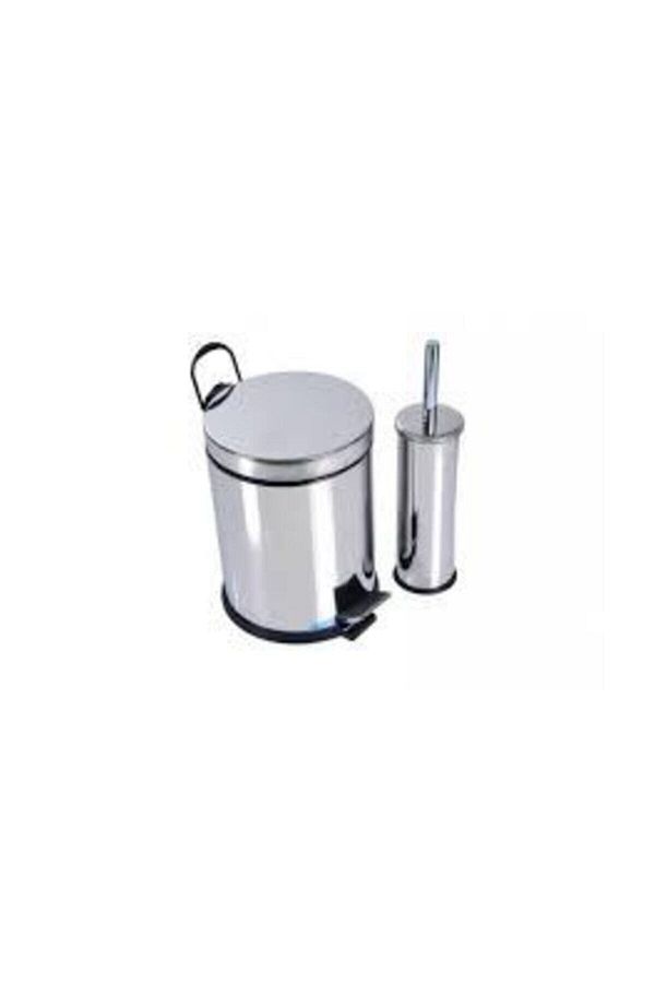 Mikro-Chrome Set of 2 5 Lt Pedal Trash Can WC Toilet Brush Set 1