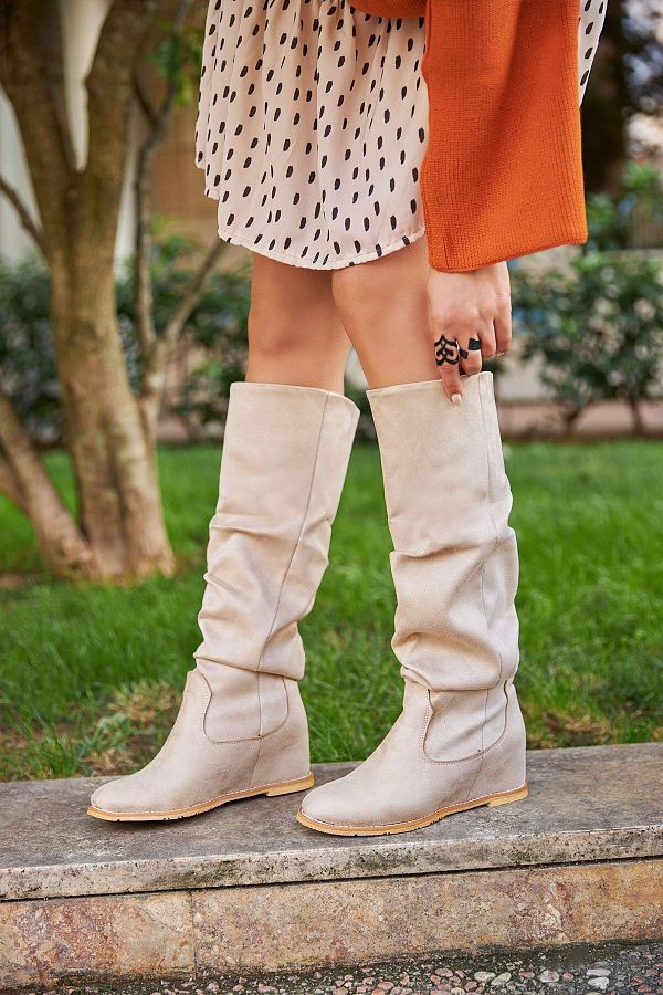 Ayakkab Delisiyim Nesyu Suede Beige Hidden Heel Boots Trendyol