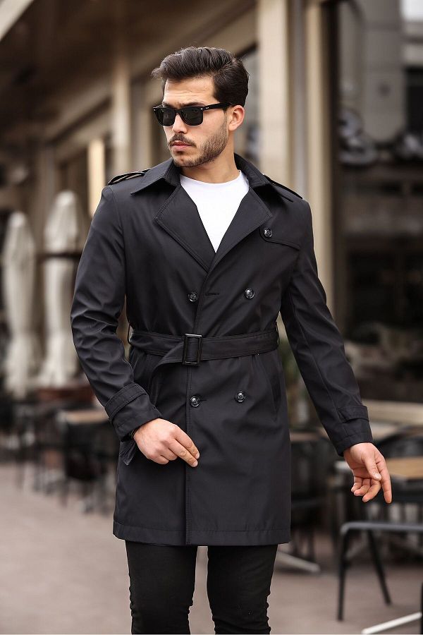 Mens black trench coats on sale