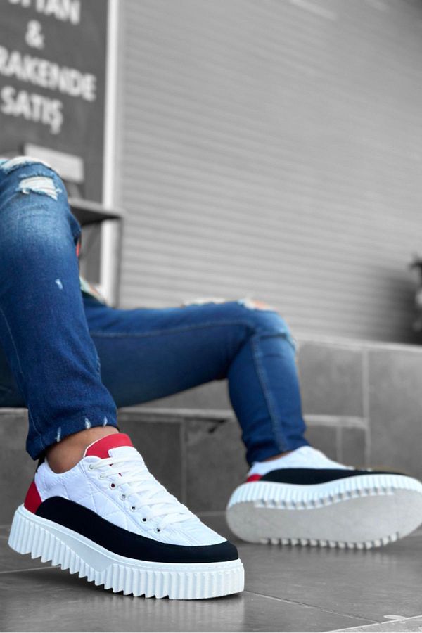 BOUIS-Pantofi pentru bărbați, alb, roșu, cu șireturi, cu parașuta, stil țesătură, sport zilnic, cu talpă înaltă, pantofi confortabili, eleganti 1