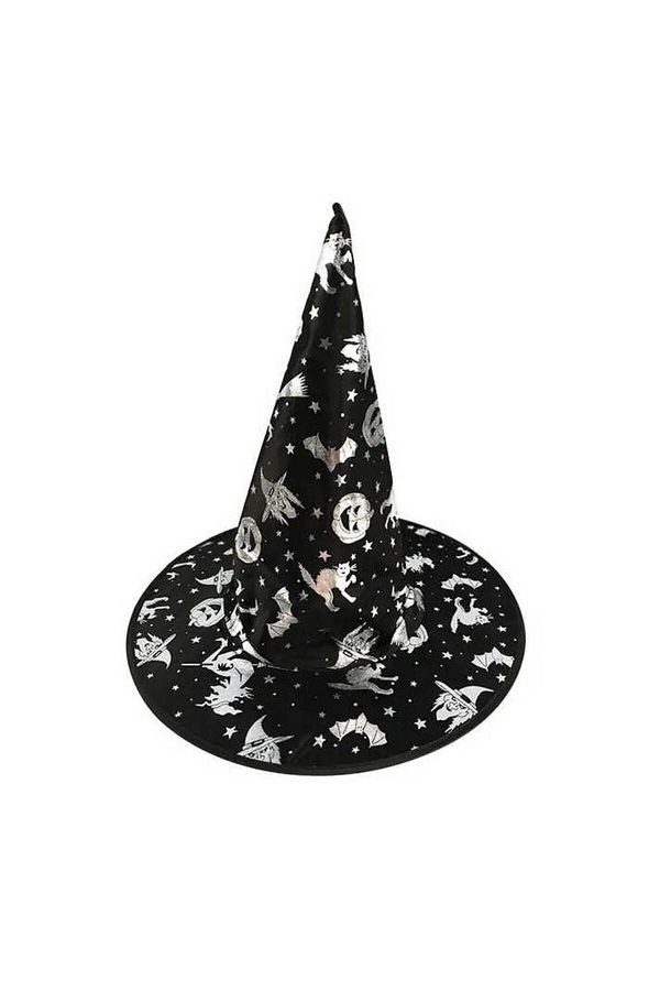 DÜVENCİ TİCARET-Silver Patterned Halloween Witch Hat 1