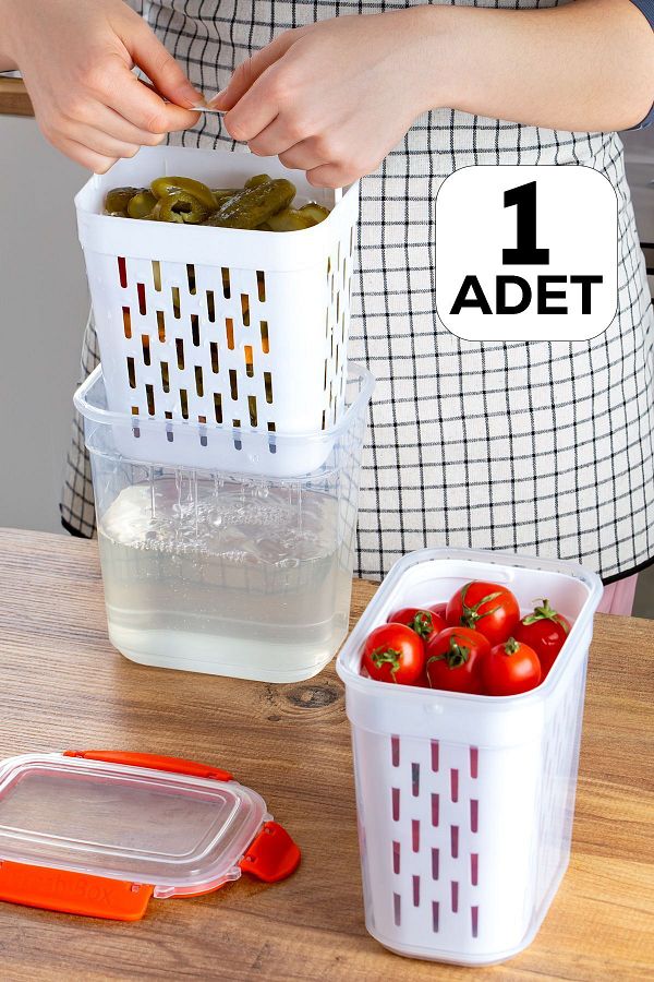 Porsima-1047 Lockable Lid with Strainer Pickle Holder Olive Rack Multi-Purpose Rectangular Storage Container 2 L 1