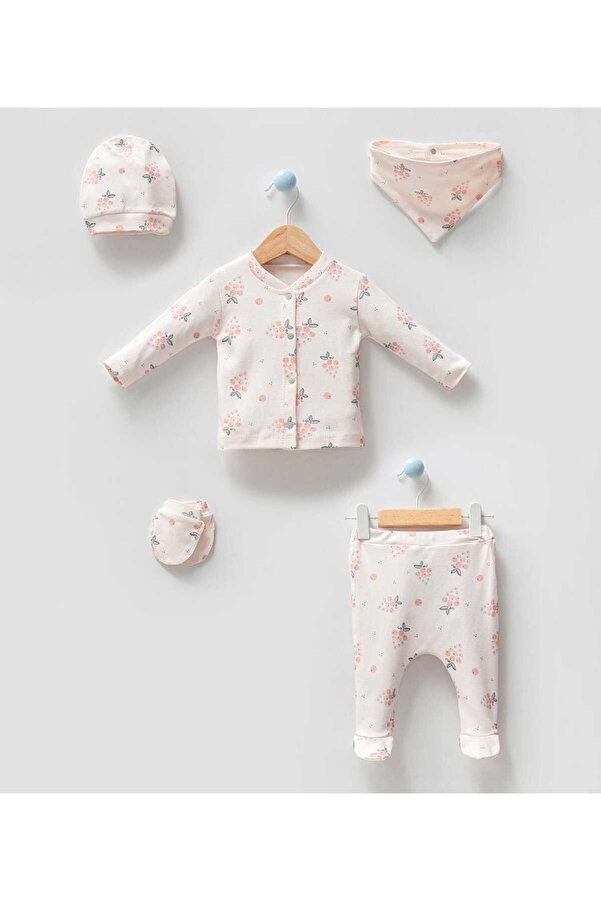 limebabies Üzüm Desenli Yeni Doğan Kız Bebek 5'li Hastane Çıkış Seti