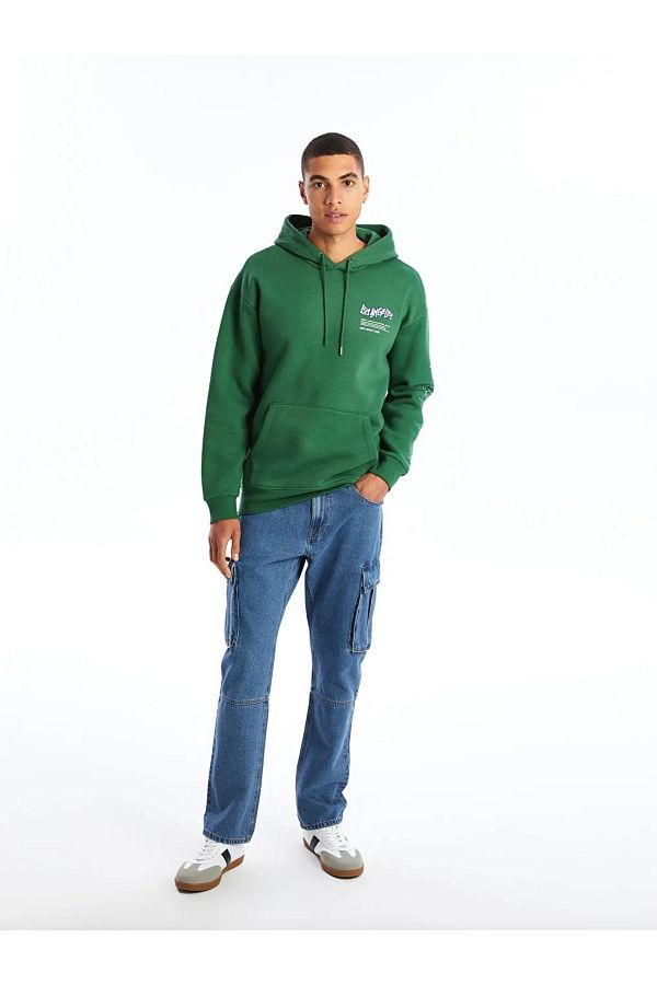 LC Waikiki Green Printed Men s Hoodie LCW Casual long Sleeve Trendyol
