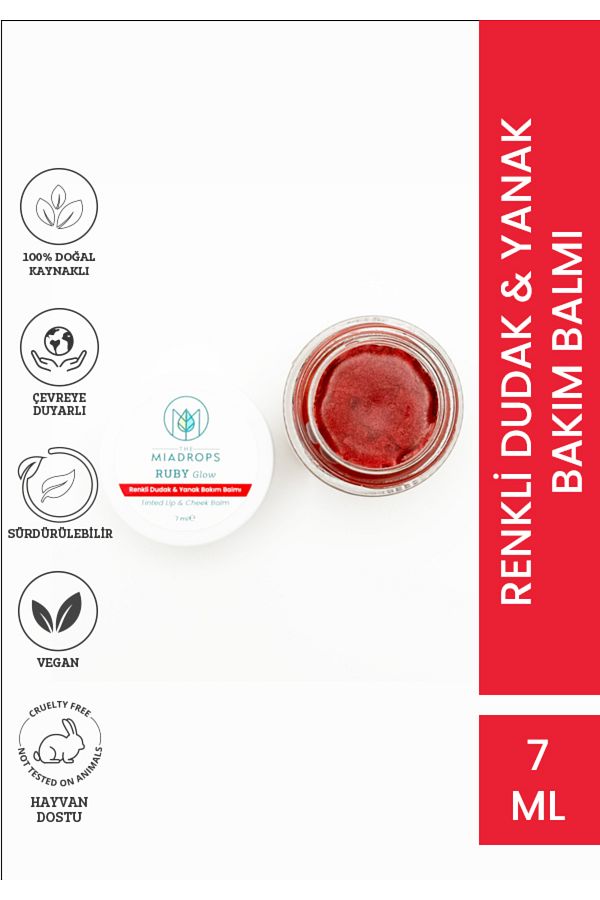 The Miadrops-Ruby Glow Colored Lip & Cheek Care Balm - Cream Lipstick Blush Shadow 7ml 1