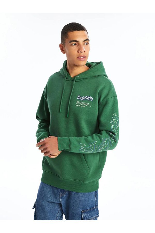 LC Waikiki Green Printed Men s Hoodie LCW Casual long Sleeve Trendyol