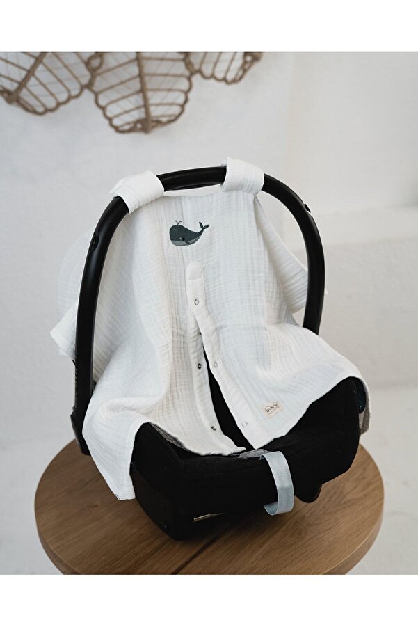 Lisara Puset örtüsü 4 kat müslin 100% pamuk balina nakis detayli