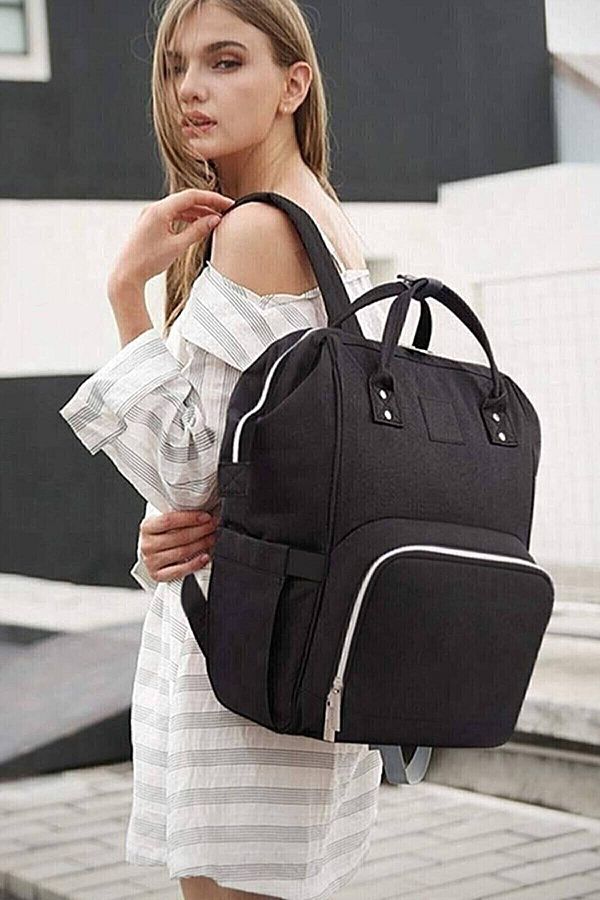 GreandBags Mother Baby Black Care Backpack Waterproof Baby Bag with Bottle Thermos Trendyol