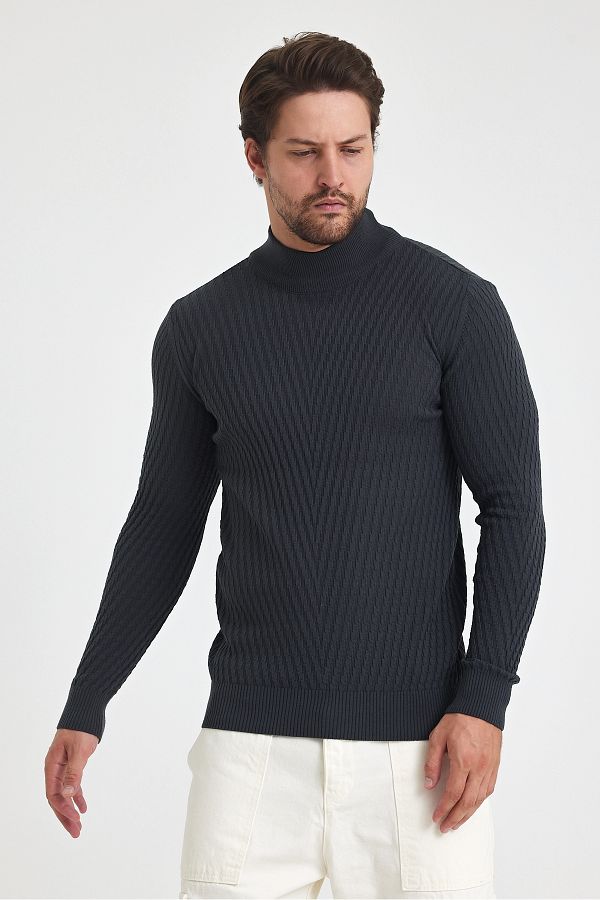 Tarz Cool-men's Patterned Cotton knitwear Sweater - Half Turtleneck, Standard Fit 1