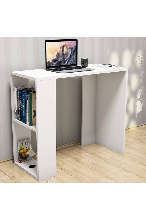 Modern home-Compact Study and Work Desk with Storage Shelves - Sleek and Functional Design White 1