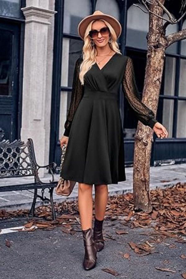 Arden Black Short Evening Dress A line V neck Long Sleeve Tulle Detail Party Wedding Graduation Clothing S 3XL Trendyol