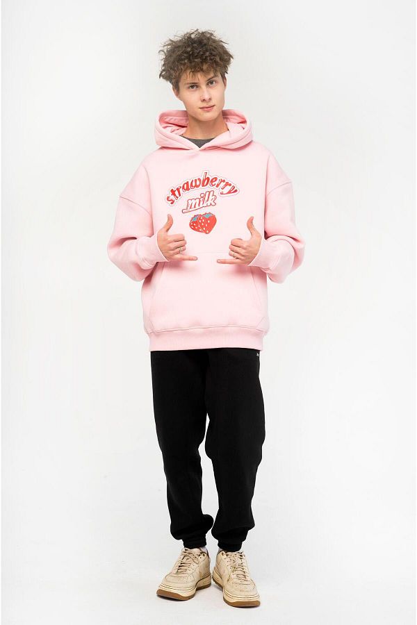Trendiz Unisex Strawberry Milk Sweatshirt Hoodie Pink