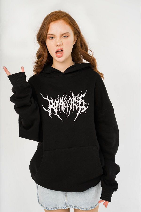 Trendiz Unisex Gothic Black Ruthless Hoodie Sweatshirt Trendyol