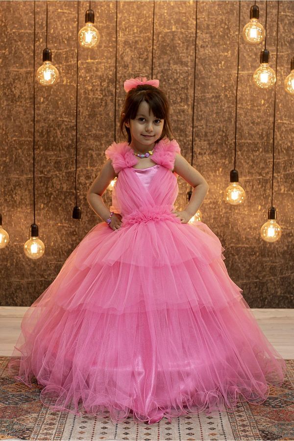 FR Shop Princess Model Candy Pink Color and Handkerchief Skirt Look Tarlanl Graduation Birthday Dress Trendyol