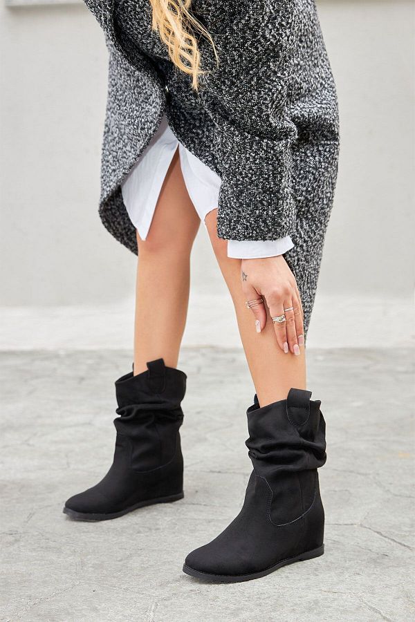 Ayakkab Delisiyim Agher Suede Black Western Women s Boots Hidden Wedge Heel Trendyol