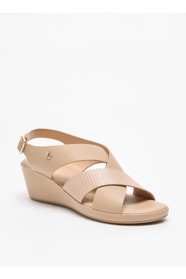 Le Confort-Textured Cross Strap Sandals with Wedge Heels and Buckle Closure 1
