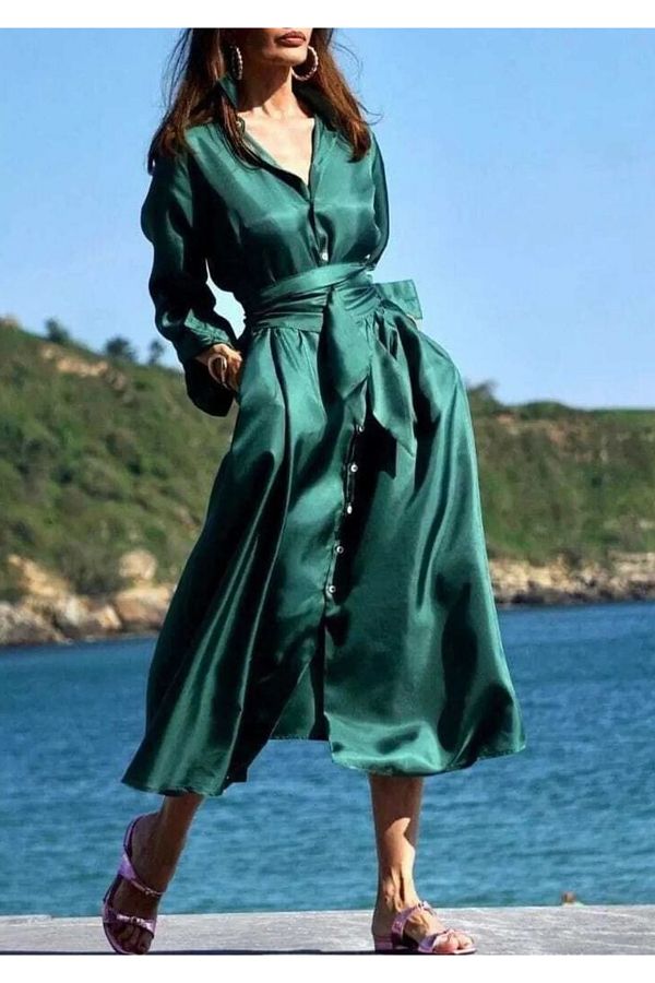 Satin midi shirt dress clearance