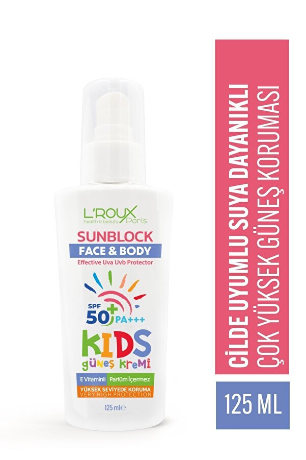 L'roux health & beauty Miniklerin Hassas Cildi Güneşte Güvende: Yüksek Korumalı Çocuk Güneş Kremi Spf 50 (125ML)