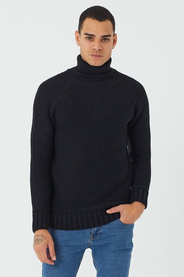 Tarz Cool Men s Black Thick Turtleneck Sweater Trendyol