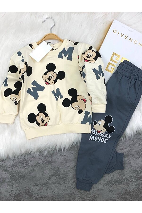 Kids Beige & Black Hooded Tracksuit Set – Casual Winter Wear