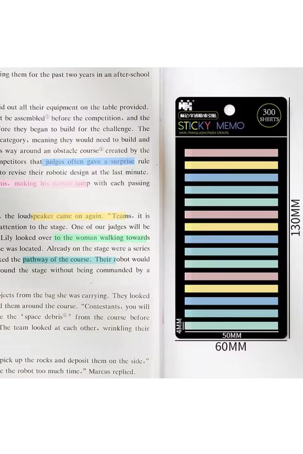 NaSaDAN-Pastel Tones 300 Sheets - Strip Transparent Sticky Postit Note Paper 1