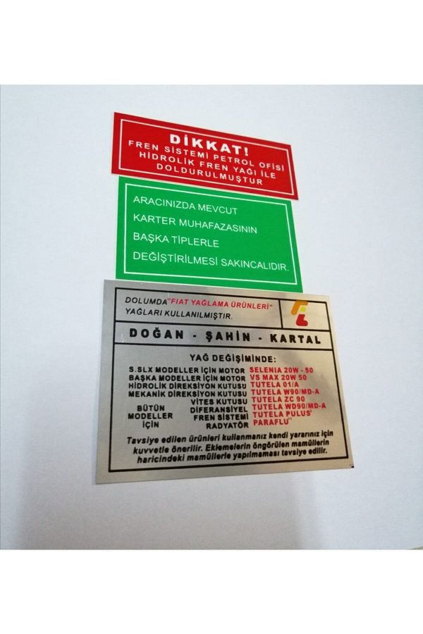 Emr-Tofaş Engine Label Set Doğan Kartal Şahin M131 Set of 3 Panel Label Set 1