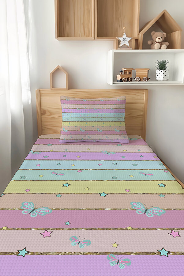 Talia Home Renkli Şeritli Tek Kişilik Çocuk PİKE Takımı