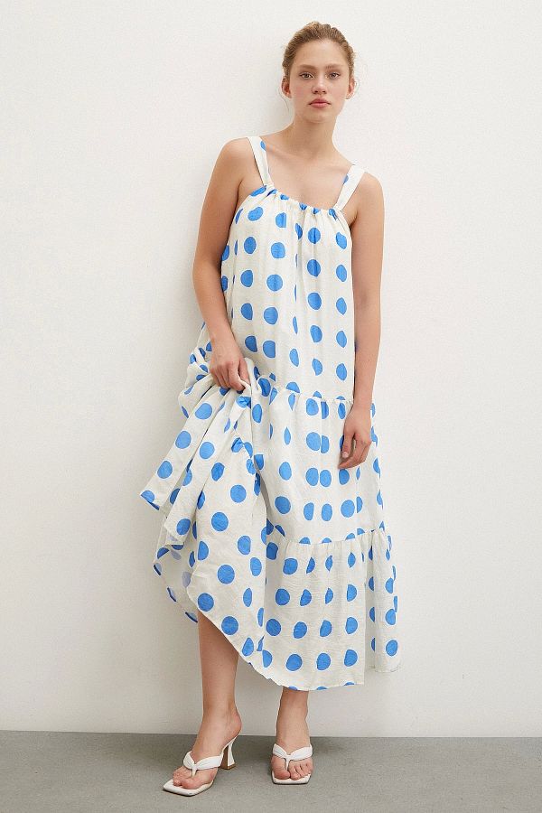 Never more White Strappy Polka Dot Dress Trendyol