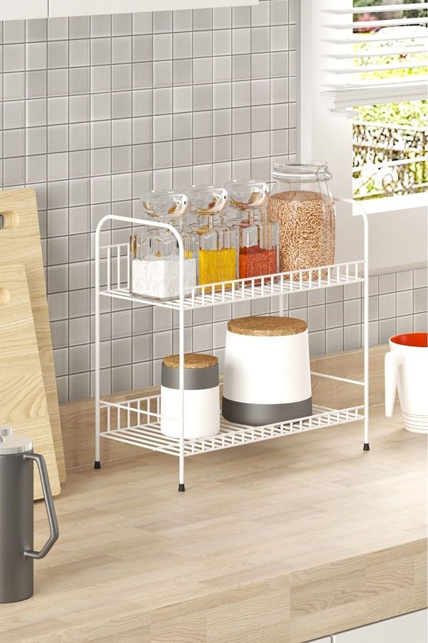 Pinkcloset flat Metal Countertop Organizer Spice Rack stand white Spice Rack Spice Rack white Trendyol