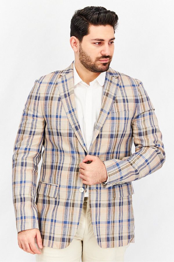 Ralph Lauren Men Classic Fit Plaid Blazer Tan Blue Trendyol