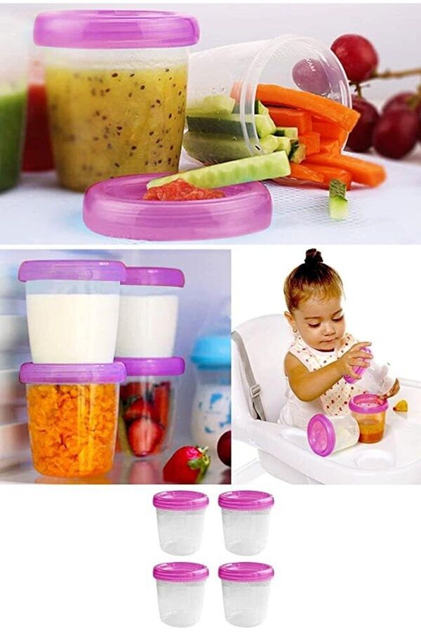 Genel Markalar 4'lü Ölçülü Sızdırmaz Saklama Kabı - Anne Sütü Bebek Beslenme Mama Kabı Seti 4x180 ml