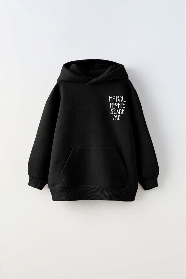 The Champ Clothing Hooded Fleece Inside Normal People Scare Me Printed Black Unisex Kids Hoodie Sweatshirt Trendyol