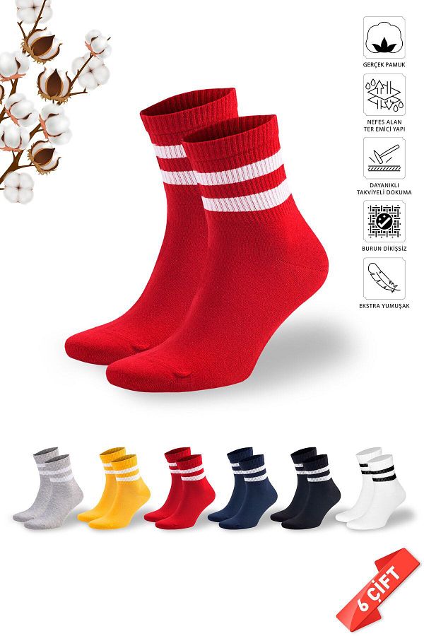 DAYCO-Colorful Tennis Striped Women's College Socks 6 Pairs - 652-36-40 1