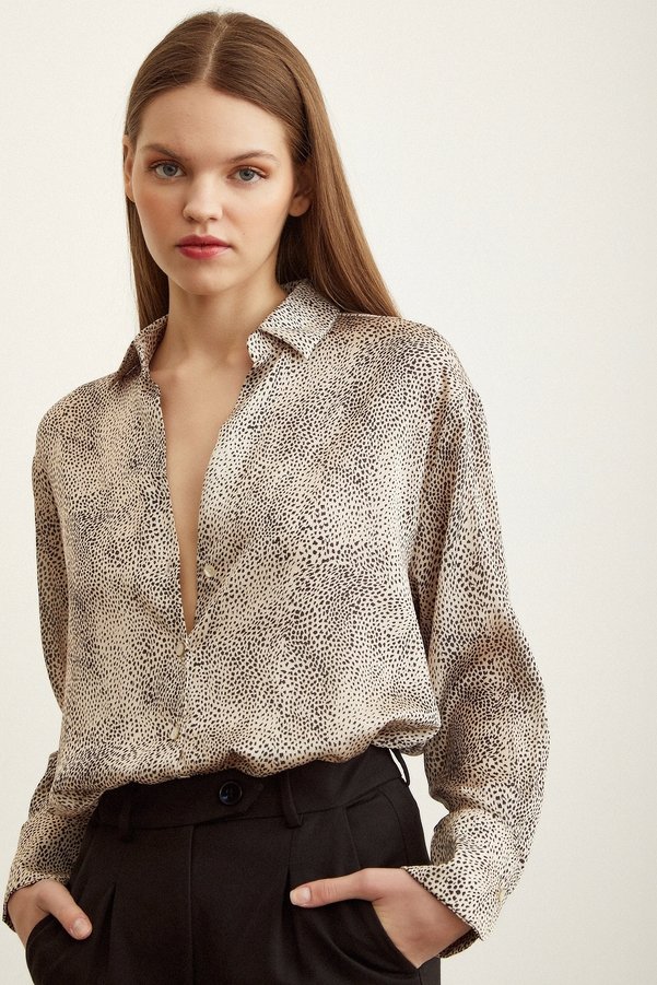 Never more V-Neck Patterned Satin Shirt