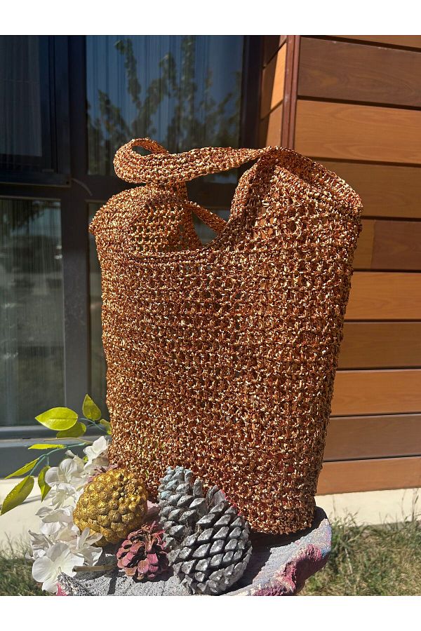 SassyBags Women s Gold Metallic Beach Bag Trendyol