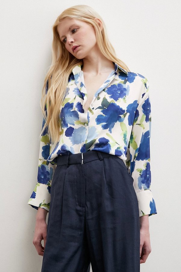 Never more Multicolored Floral Patterned Shirt Blue