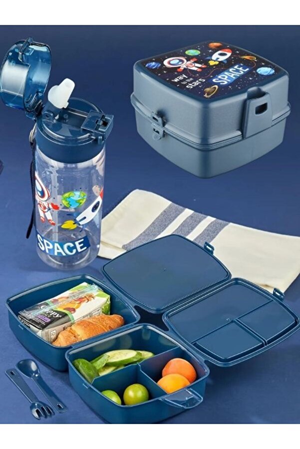 OPTİZON SPACE 2'Lİ SET UZAY KARE BESLENME KUTUSU ve ASTRONOT SULUK, MATARA