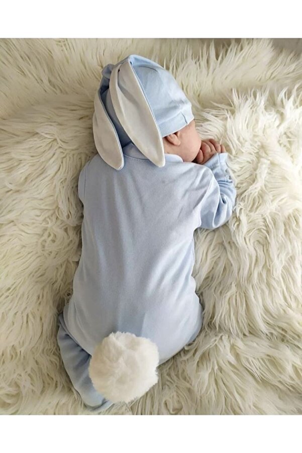 Minimus Yeni Doğan Erkek Bebek Tavşanlı Tulum Hastane Çıkışı Pamuklu Yenidoğan Bebek Tulum Takımı Mavi