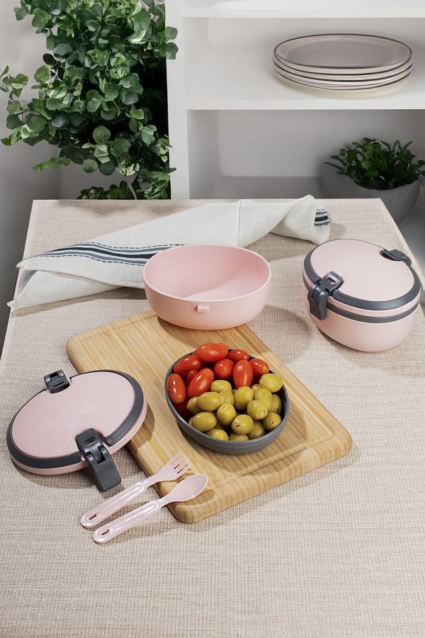 Porsima-L-00691 Joy 2 Layer Lunch Box with Spoon and Fork Storage Box Powder 1