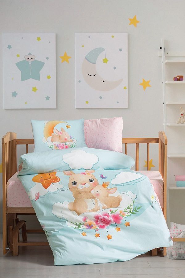 teknotrust Sleeper Mint Green Baby Duvet Cover Set 100 Cotton Geometric Pattern No Elastic Trendyol